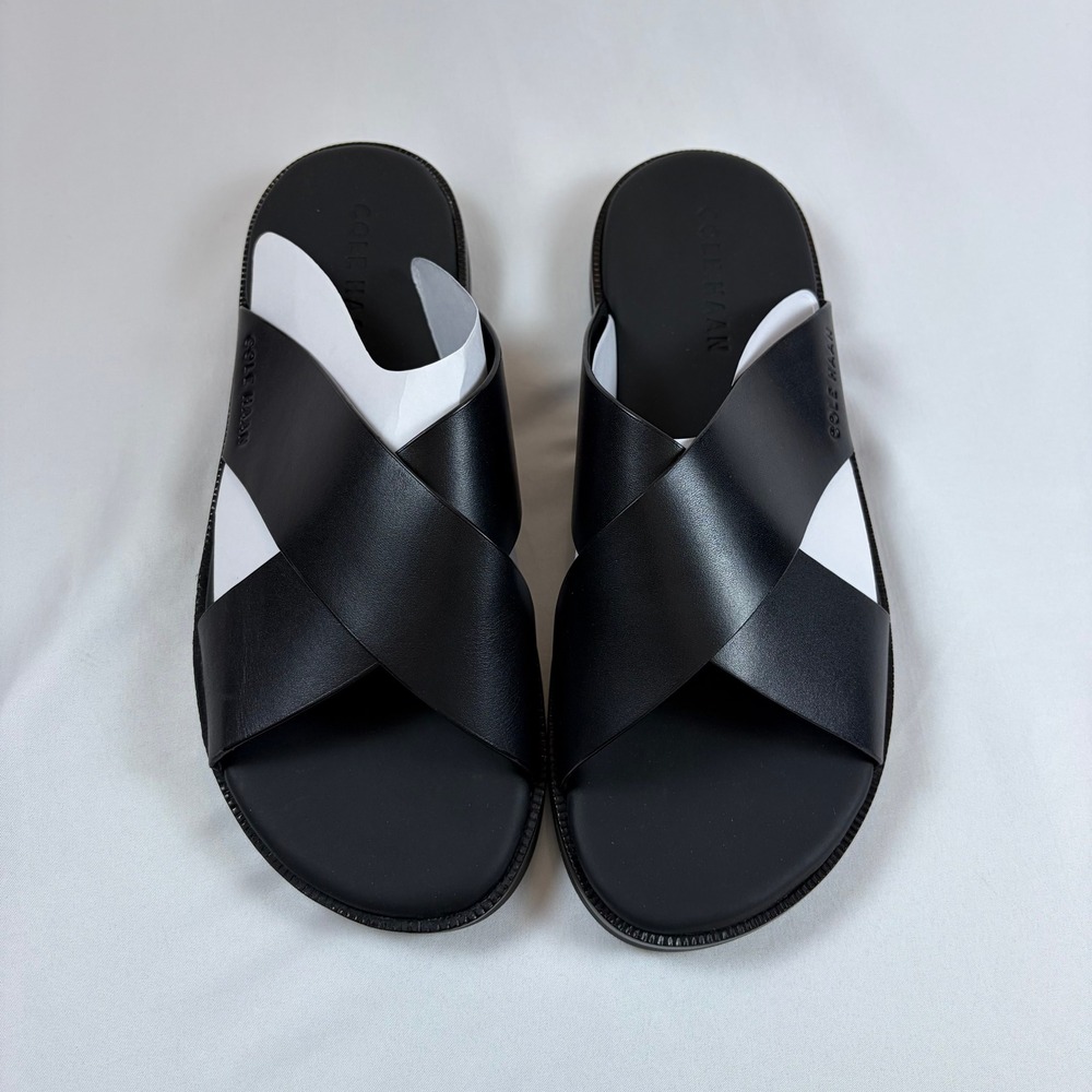 Cole Haan Nantucket Cross Slide Mens Sandals Black Leather C38144 Size 10 M